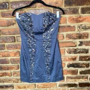French Connection Vintage Y2k Blue Beaded Embellished Strapless Dress Size 4